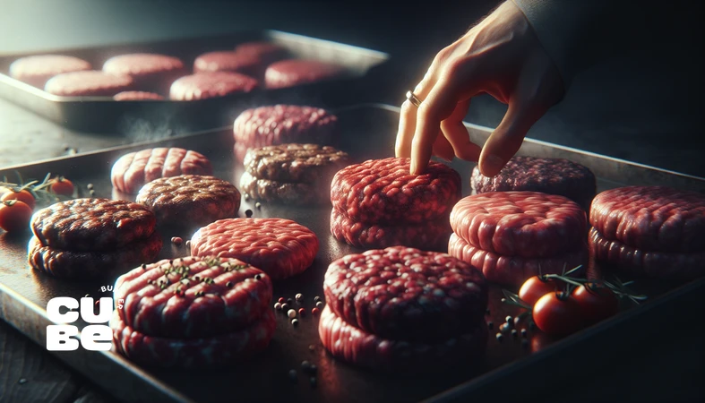 نمای نزدیک از گوشت با ماربلینگ برای نشان دادن بهترین نژادهای دام و گوشت مناسب برگر دست‌ساز