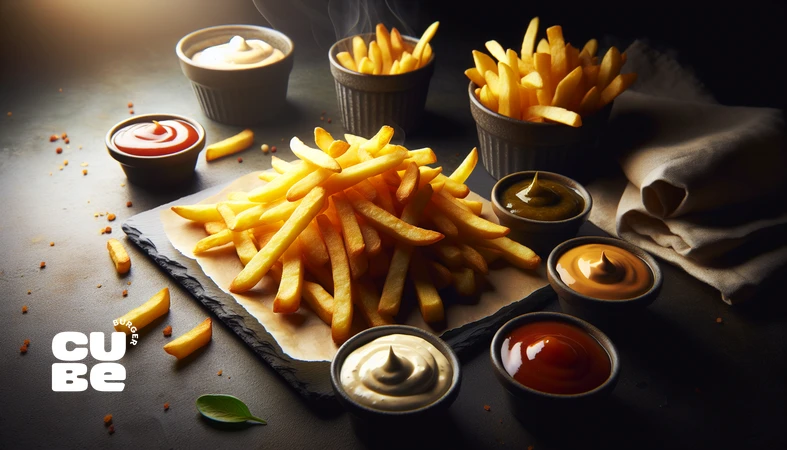 کلوزآپ فرایز ترد با چند دیپ غلیظ برای حفظ تردی و تقویت طعم دیپ مناسب سیب‌زمینی سرخ‌کرده