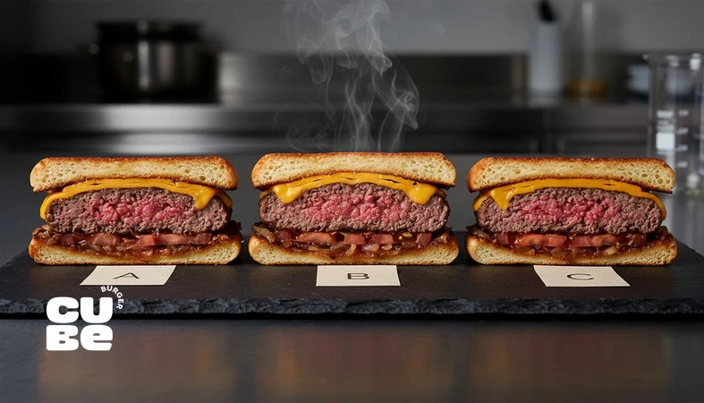 تست کور غذا برای داوری طعم برگر با نمونه‌های کدگذاری‌شده و تمرکز روی بافت و دما