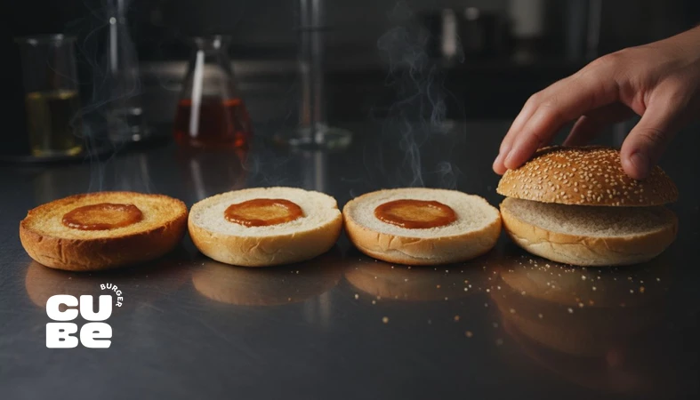 مقایسه بافت و جذب سس در انواع نان برگر مثل بریوش، پوتیتو رول و نان کنجدی برای بررسی پایداری نان در برگر