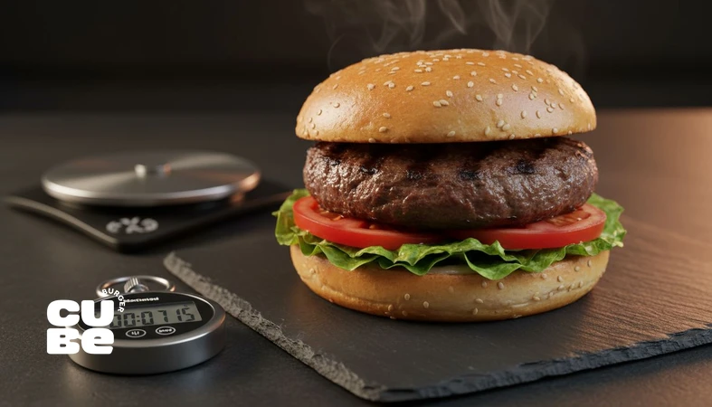 برگر برای ورزشکاران با تمرکز بر تعادل پروتئین و کربوهیدرات؛ تصویر کلوزآپ برگر مناسب برگر و بدنسازی و وعده بعد تمرین