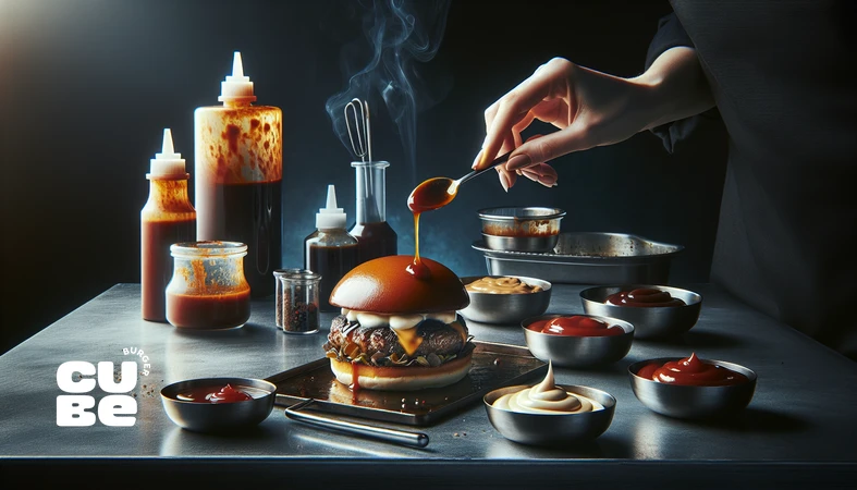 مقایسه علمی سس‌های برگر از نظر اسیدیته، غلظت، بافت و پایداری طعم کنار یک برگر گورمه در مجله تخصصی کیوب برگر