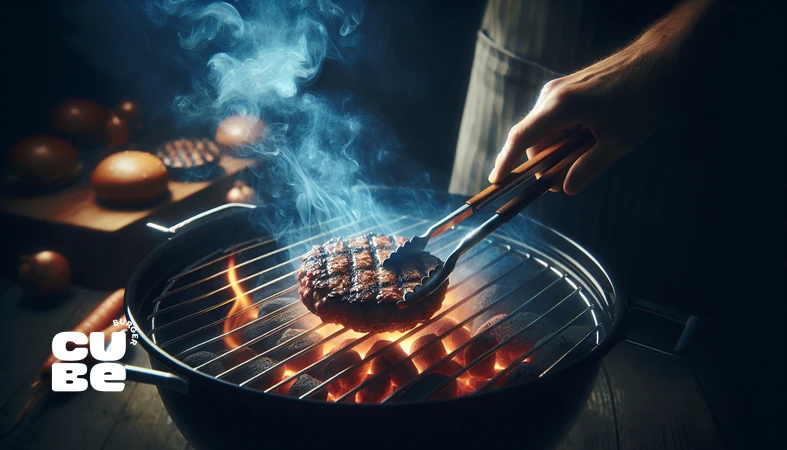 پخت برگر با زغال و دود کنترل‌شده برای ساخت طعم دودی برگر بدون دود تلخ روی گریل