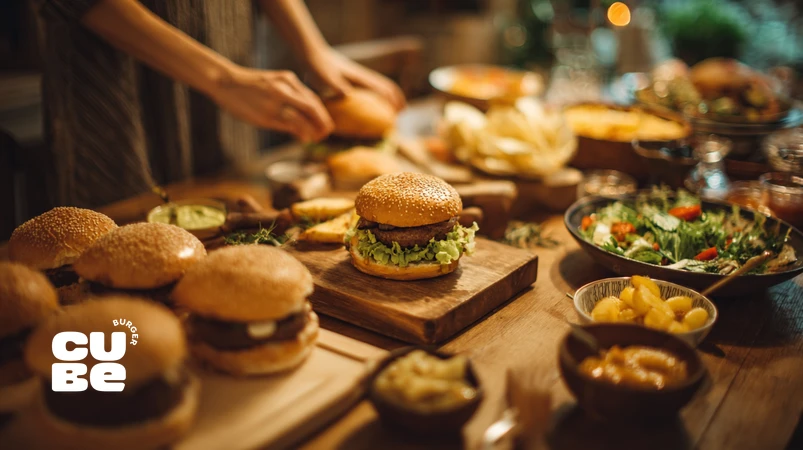 سفره شام خانوادگی ایرانی با برگر خانگی، سس‌ها و دورچین‌های سالم؛ راهنمای طراحی شب صمیمی با طعم برگر