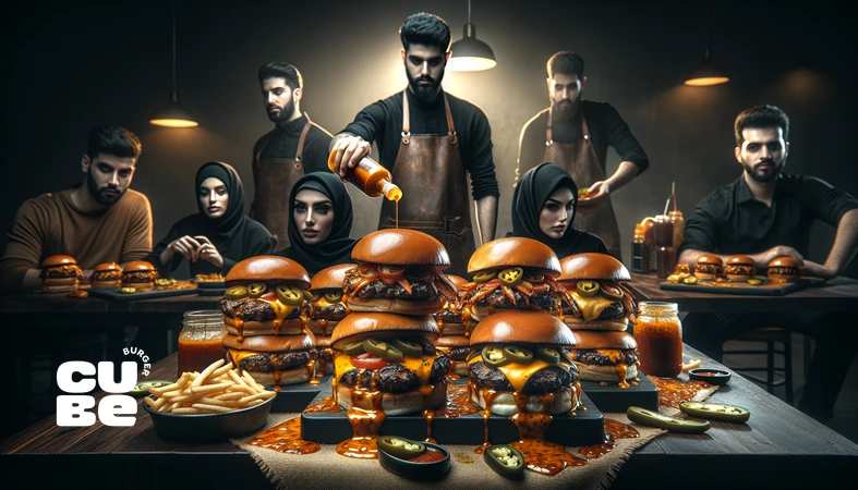ترجیحات غذایی نسل Z با برگرهای جسور، تند و دودی در جمع جوانان شهری ایرانی در یک رستوران مدرن برگر