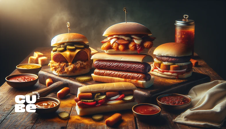 چیدمان واقع‌گرایانه ساندویچ‌های کلاسیک ایرانی مثل کتلت، الویه، بندری و فلافل با تمرکز بر حافظه طعمی و بافت نان