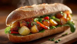 ساندویچ سیب زمینی و سبزیجات