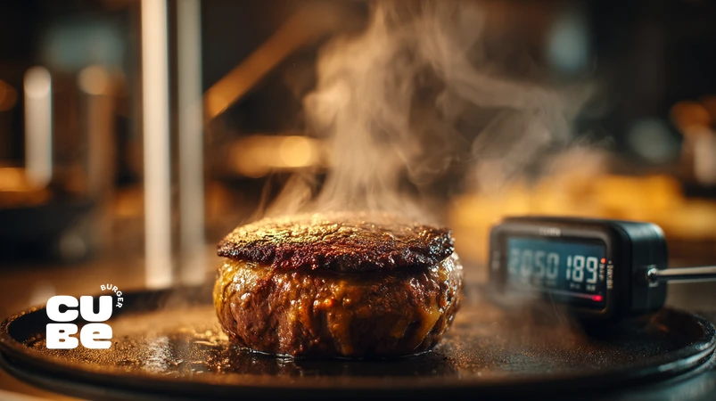 پخت برگر با روش سووید و سیرد نهایی روی تابه چدنی برای رسیدن به دونس مدیوم ریر دقیق