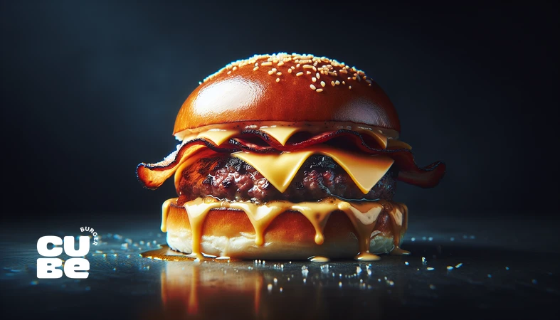 کلوزآپ باتربرگر حرفه‌ای با نان تست‌شده در کره و پتی برشته برای توضیح باتربرگر چیست و نقش کره در طعم برگر